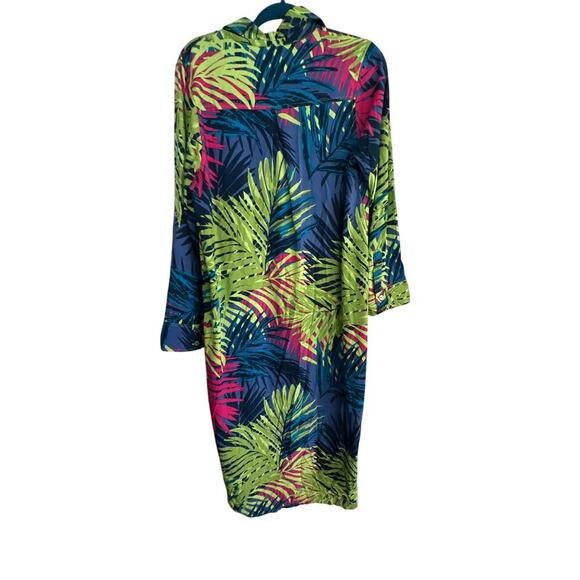 La Mer Luxe Women's Multicolor Palm Print Button Up Shirt Dress Size Large - Picture 6 of 7